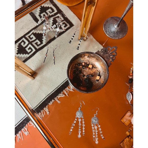 Handmade Silver & Clear Crystal Sunflower Dangle Boho Floral Earrings - Picture 4 of 4